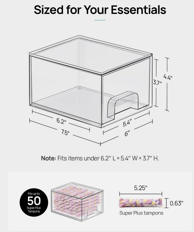 Vtopmart 8 Pack Small Clear Stackable Storage Drawers,Acrylic Bathroom Makeup