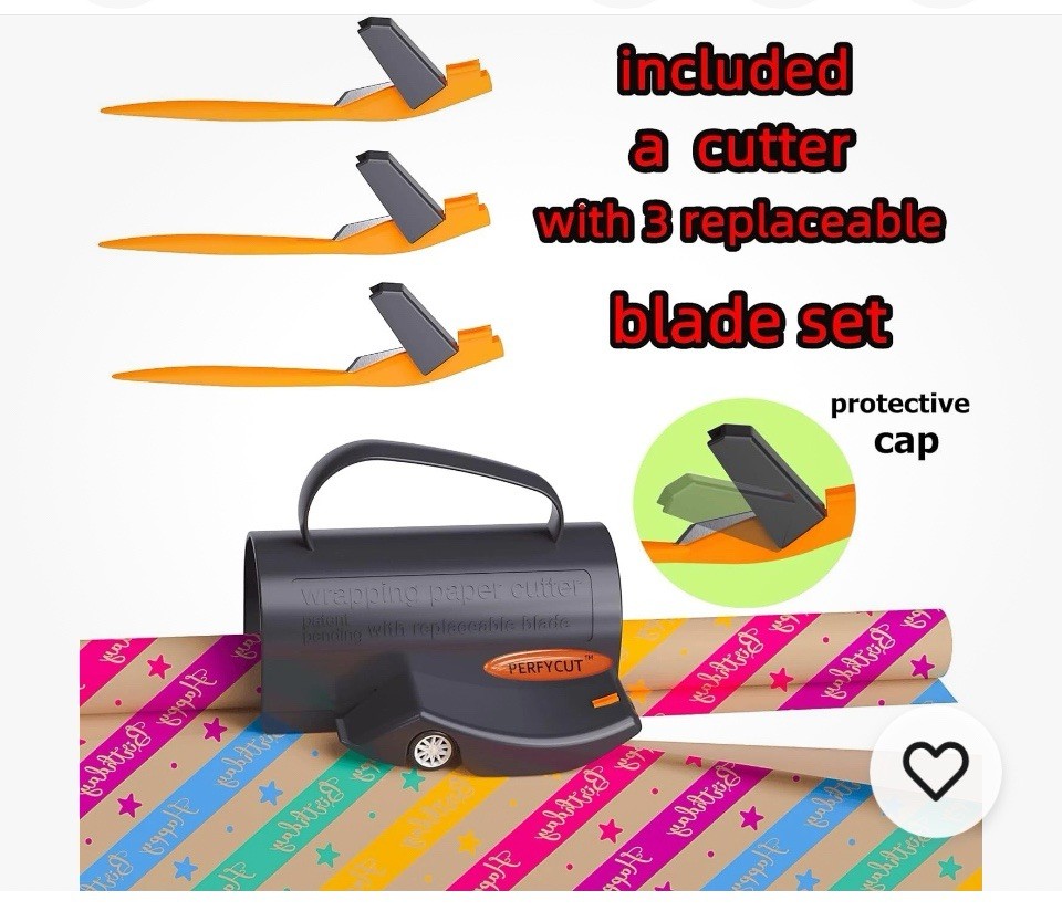 Wrapping Paper Cutter with 3 Replaceable Blade Sets for All Occasion Black