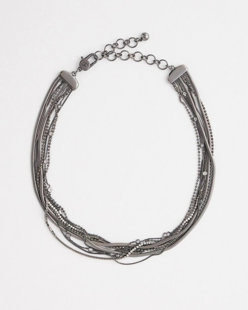 CHICO'S MULTI STRAND HEMATITE COLLAR NECKLACE