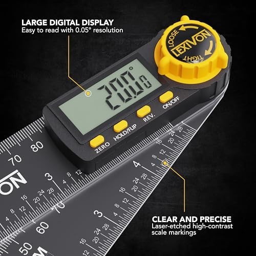 Digital Angle Finder Gauge 5" Protractor with XL Display & Pouch - Multi-Purpose