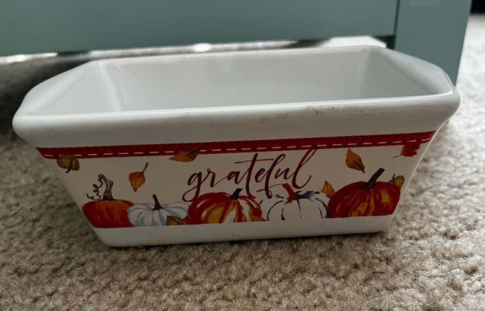 🍂ROYAL NORFOLK CERAMIC MINI LOAF BAKING PAN "GRATEFUL" PUMPKINS BAKING DISH