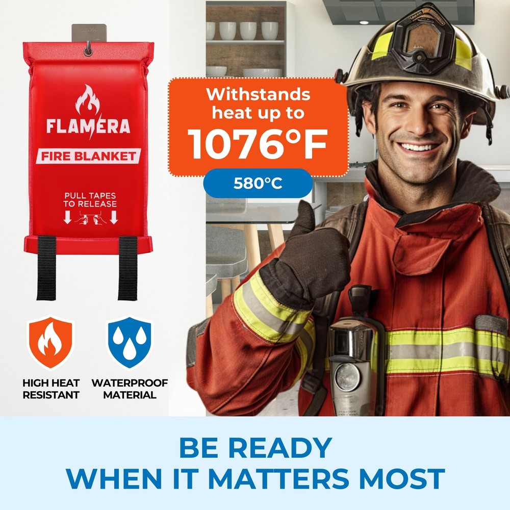 Emergency Fire Blanket for Home and Kitchen (2-Pack) Fireproof and Fire Suppr...