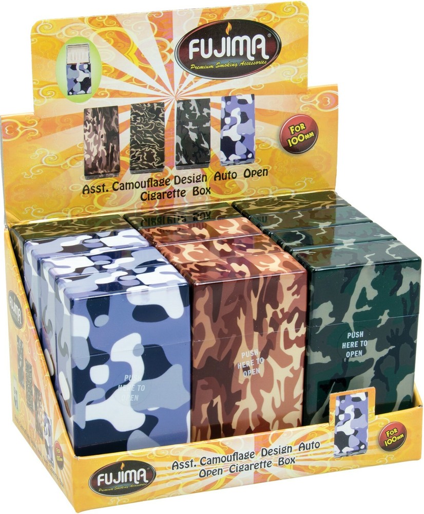 12 Camouflage Design Push Open Plastic Cigarette Case Pack Holder 100mm