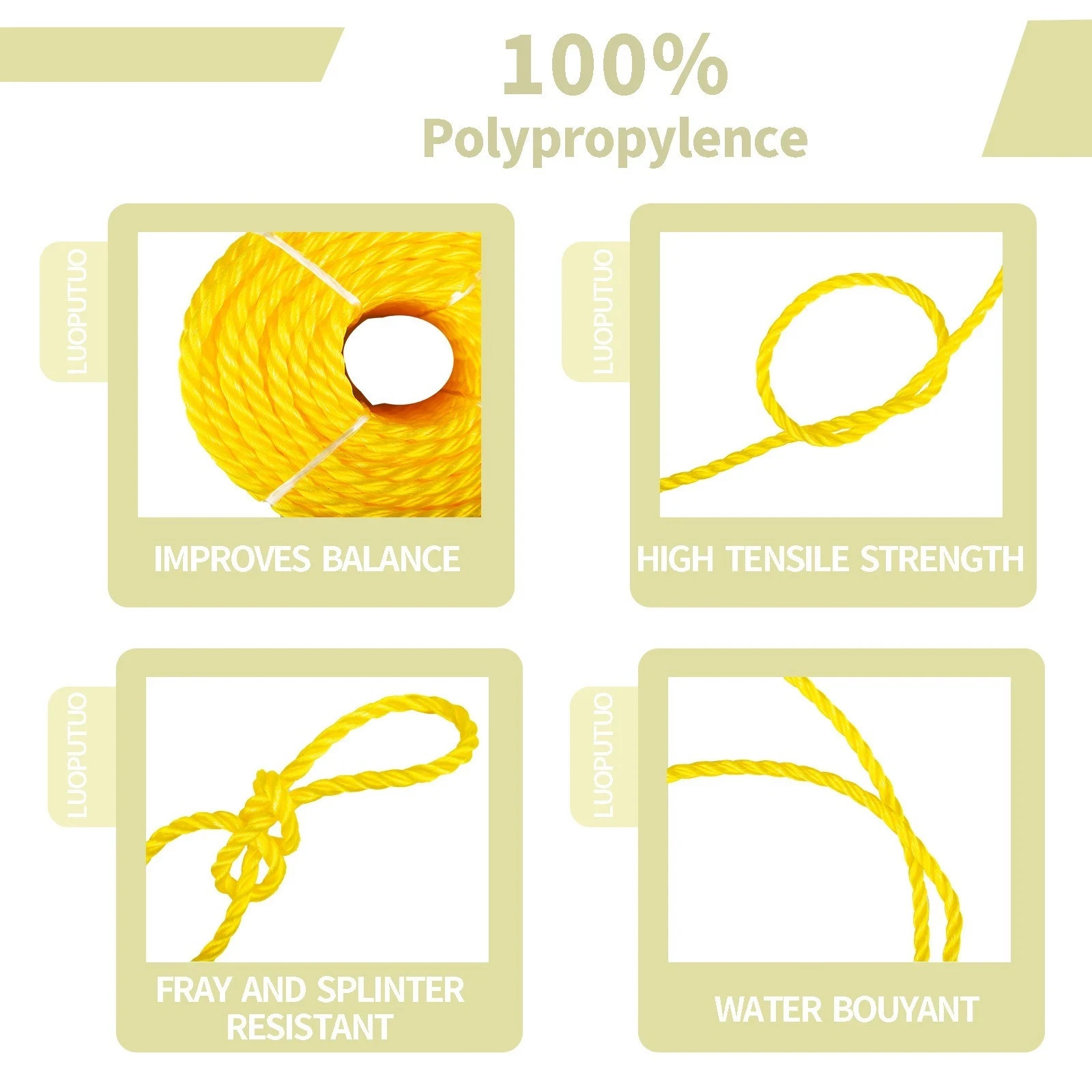 Yellow Twisted Polyprolene Rope 1/4 100ft Heavy Duty Poly