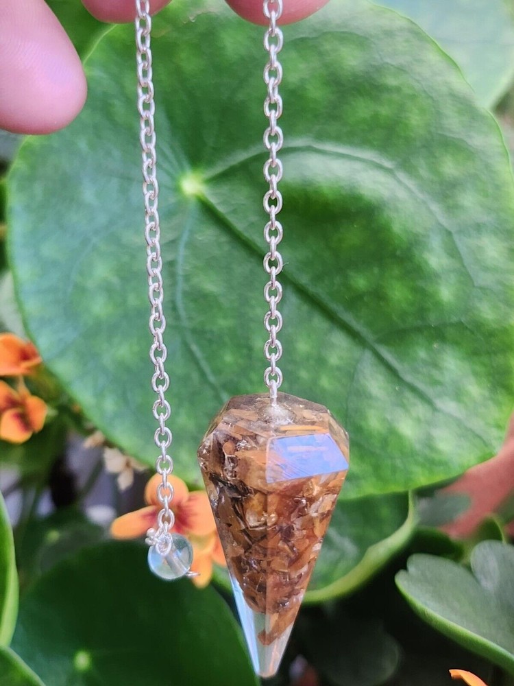 Tigers Eye Pendulum Dowser Orgone Gemstone Crystal EMF Protection Dowsing Point