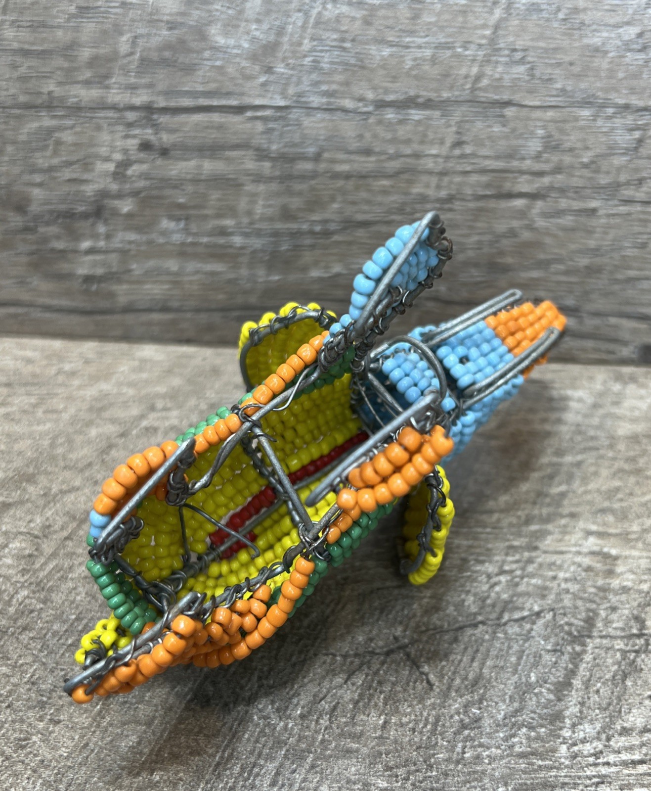 Handcrafted Elephant Beaded Wire Sculpture with Trunk Up for Good Luck Sculpture