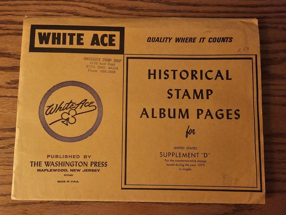 White Ace Stamp Supplement D for U.S. Commemorative Singles 1975 NOS