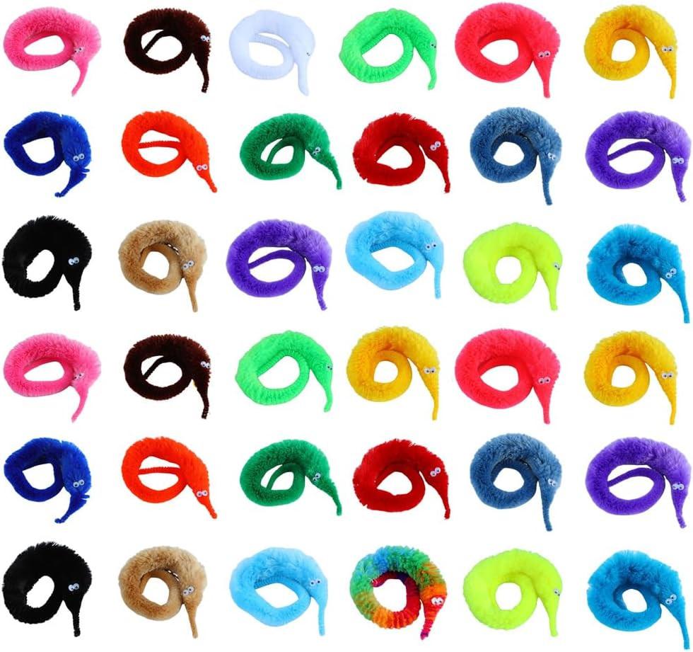 100 Pcs Magic Twisty Worm Wiggly Twisty Fuzzy Worms on a String Magic Worm Toys