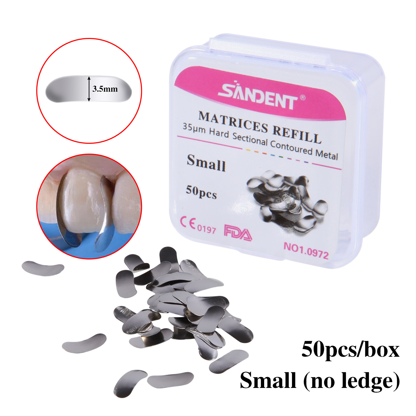 Dental Metal Matrices Matrix Band Sectional Contoured Refill S/M/L 50Pcs/1Pack