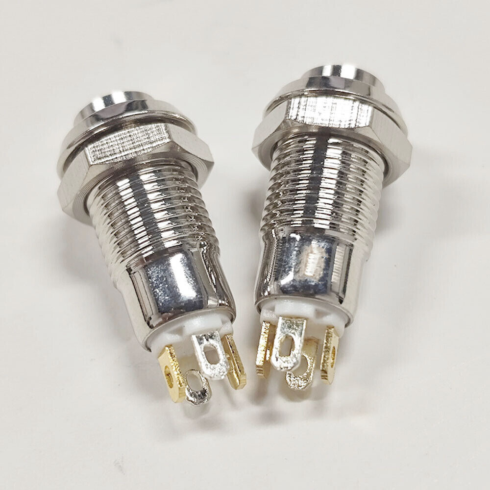 2PC 8mm White Metal Push Button Switch 4Pin LED Latching Self Locking Waterproof