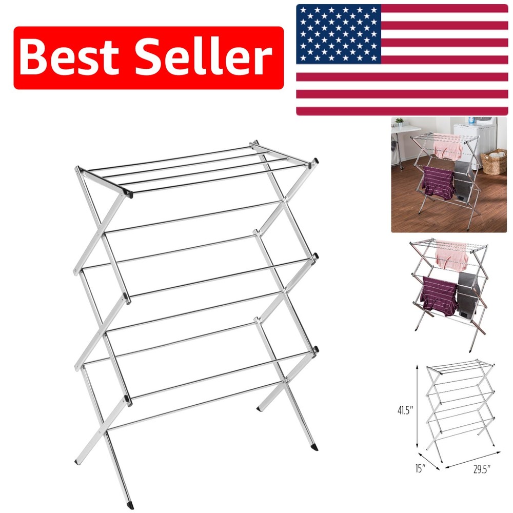 Folding Chrome Drying Rack - 24FT Space, Stylish Design for Efficient Air Drying