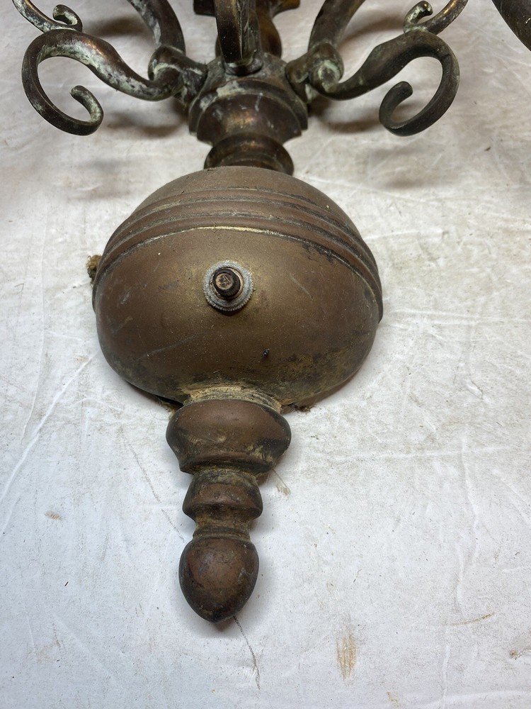 Antique Pair Brass Wall Hanging 3 Socket Light Sconces