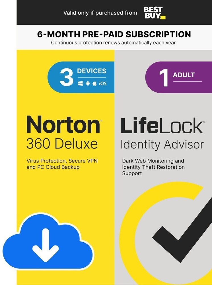 Norton 360 (3 Device) Internet Security Software + VPN (6 Month Subscription)