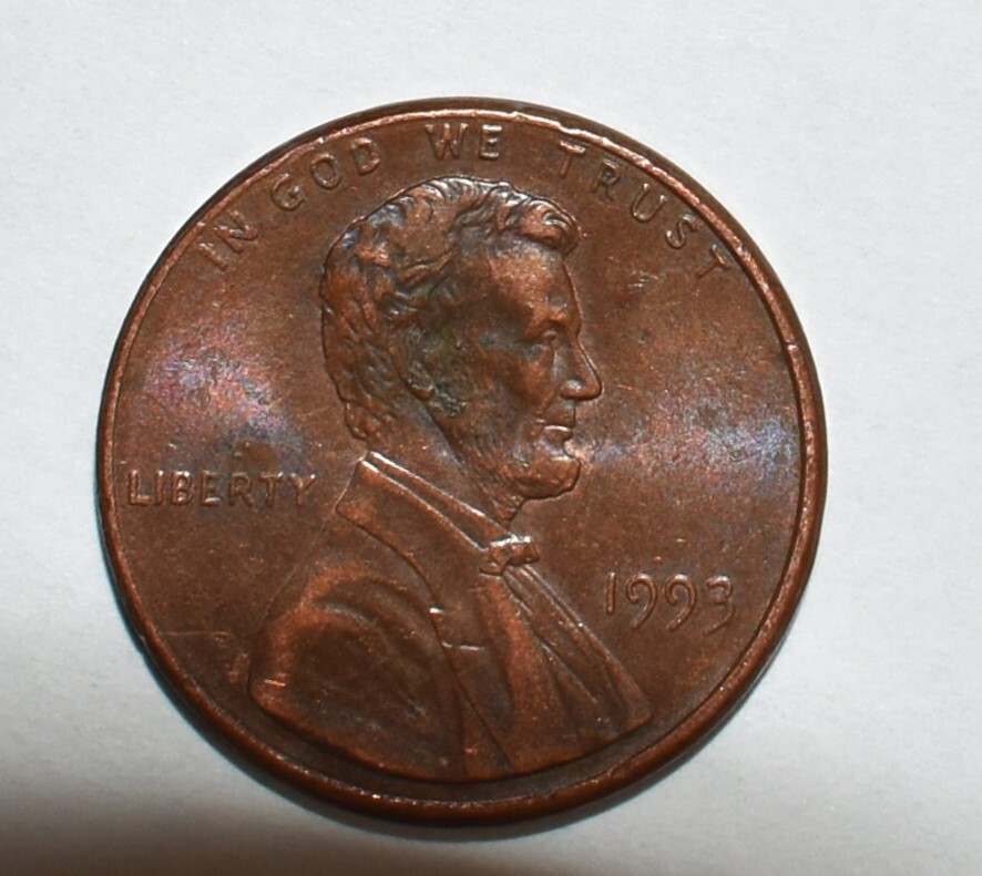 1993 Lincoln Penny No Mint Mark Strike Through AM Error Multi Errored