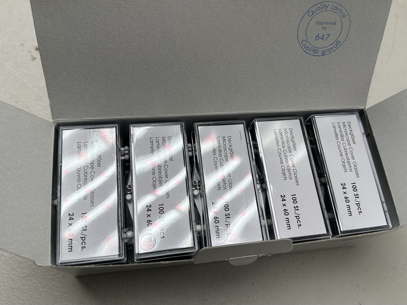 Box Of 1000 Marienfeld Superior 24 x 60mm Rectangular Microscope Cover Glasses