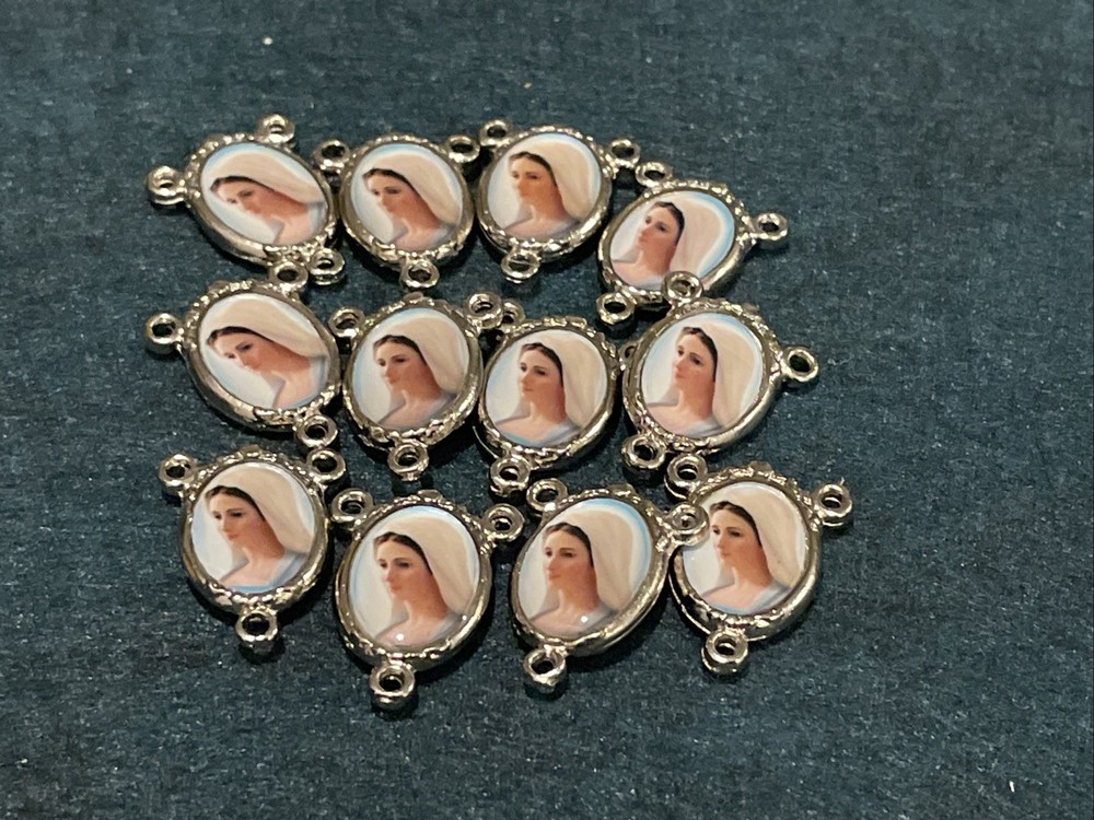 Blessed Virgin Mary Medal Rosary Centers| Rosary Making Parts| Silver Tone