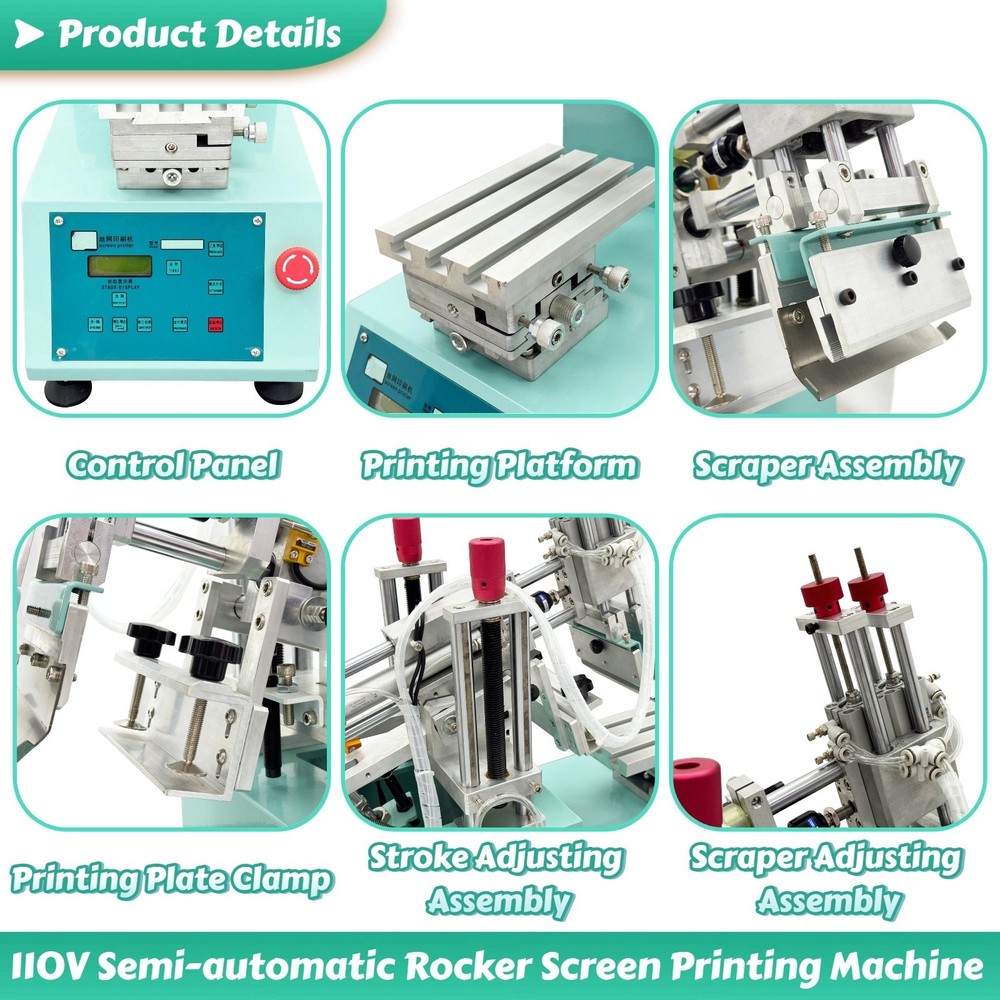 110V Desktop Semi-Automatic Rocker Screen Printing Machine 20x12cm Workbench