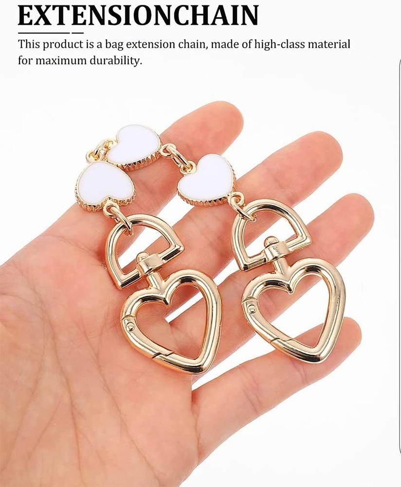 White Heart Purse Chain Extender Bag Strap Extension Accessory