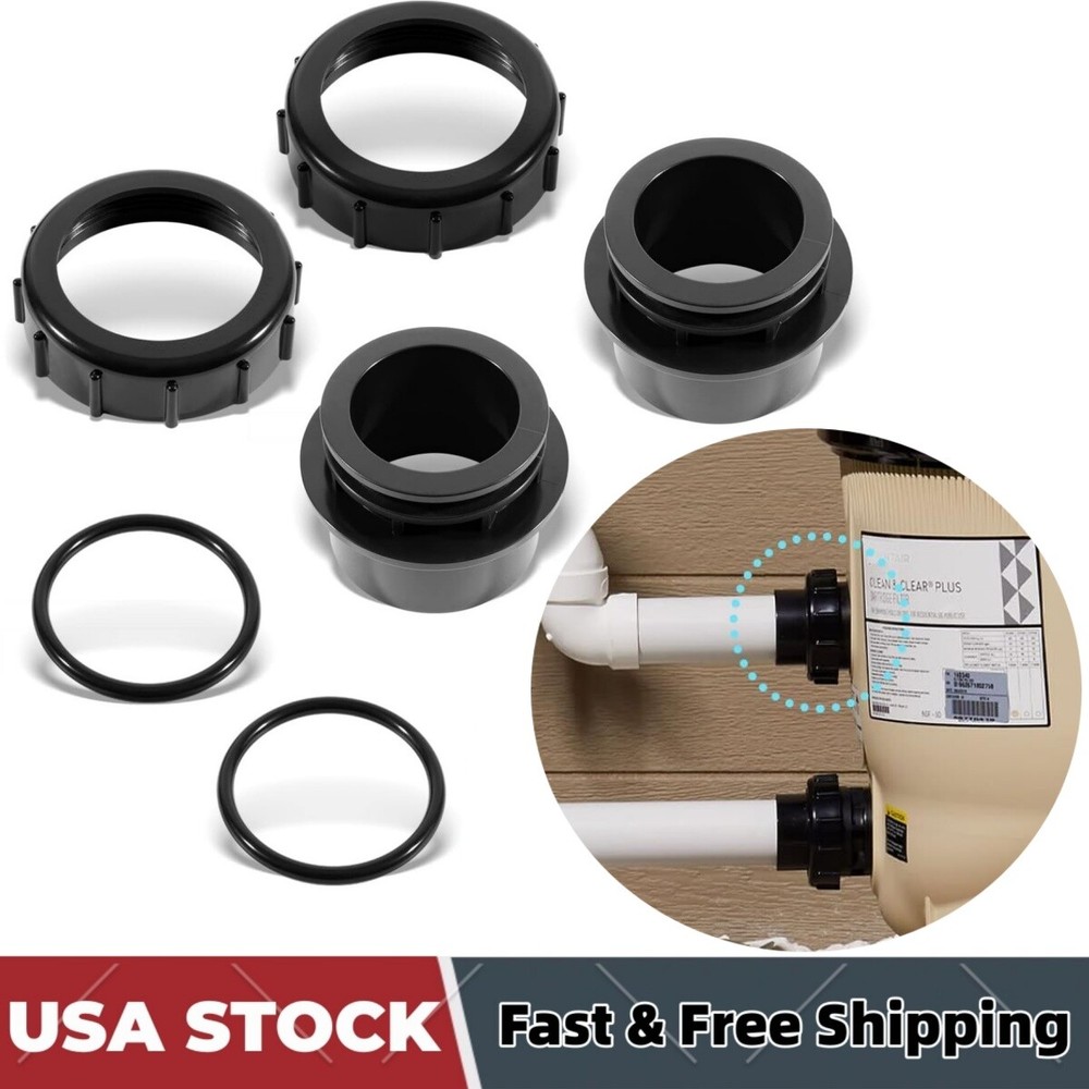 2Pack Black Pool Valve Adaptor Replacement Kit 270100 For Pentair D.E. Filter