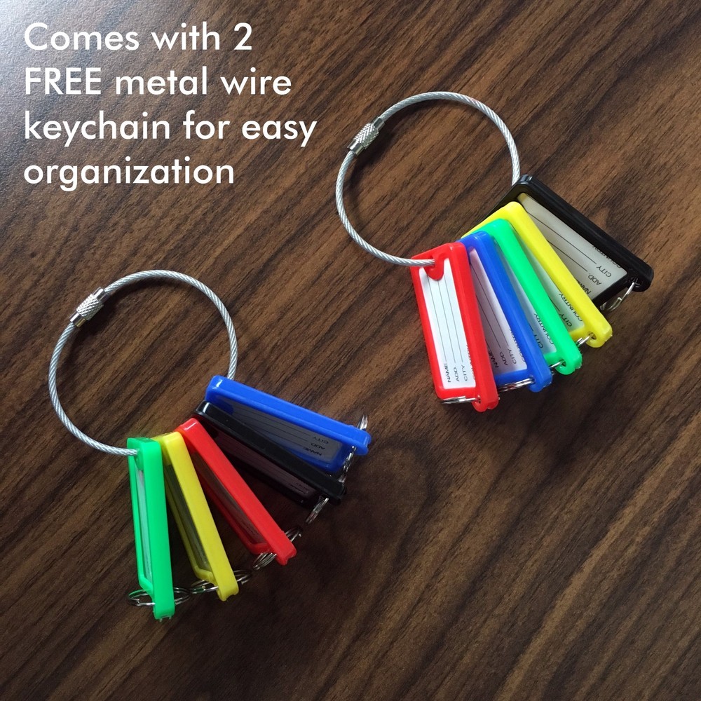 100pack Tough Plastic Key Tags with Split Ring Label Window, Coded ID Tags