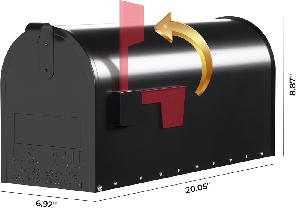 Black Post Mount Mailbox - Medium Capacity, Durable Steel