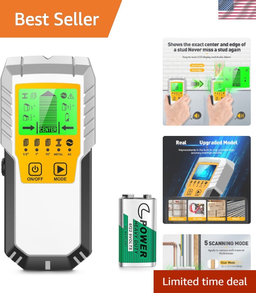 Compact & Durable Stud Finder with LCD Display for Safe Wall Detection