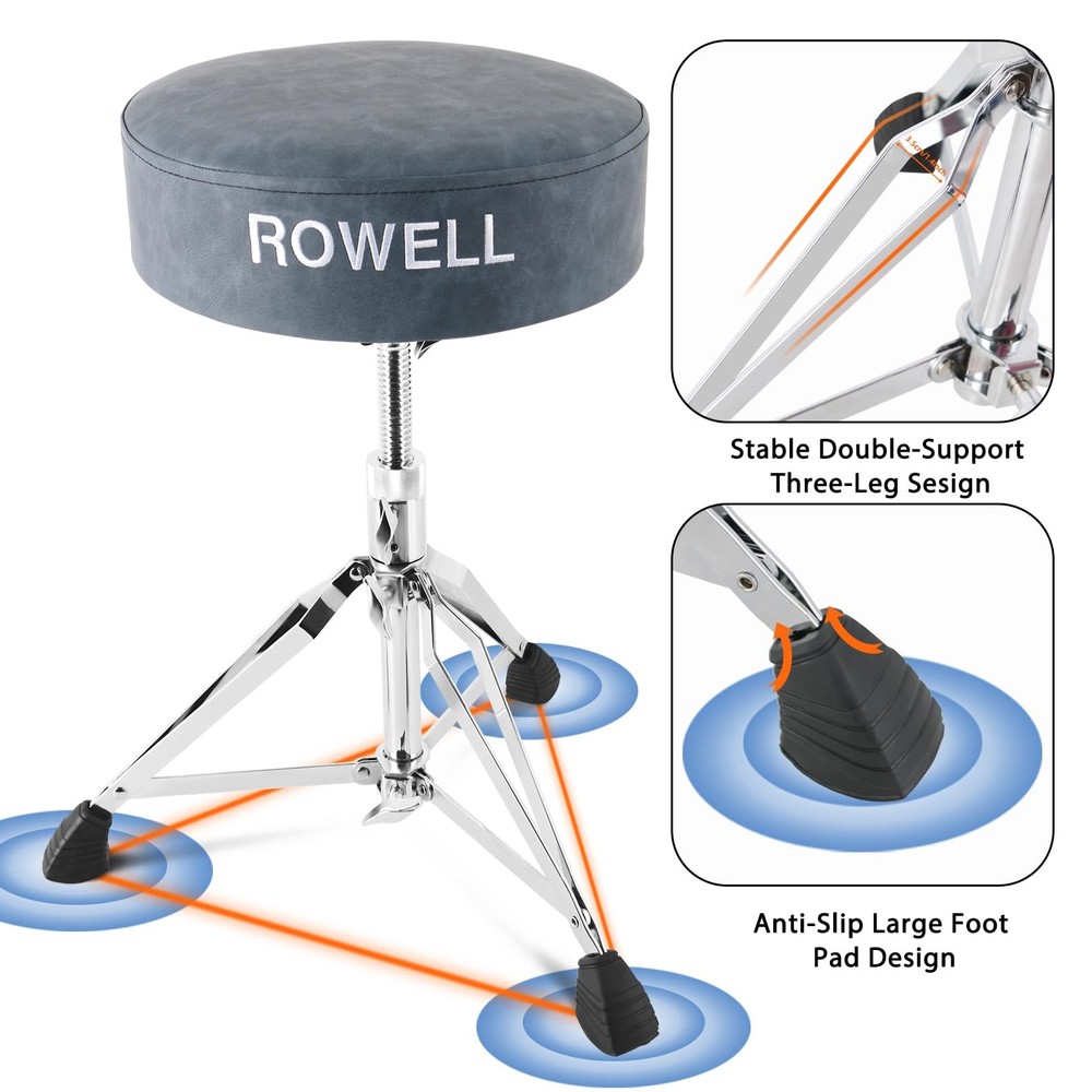 ROWELL Drum Throne Adjustable Drum Stool Lightweight Drum Seat Soft Drum Stoo...