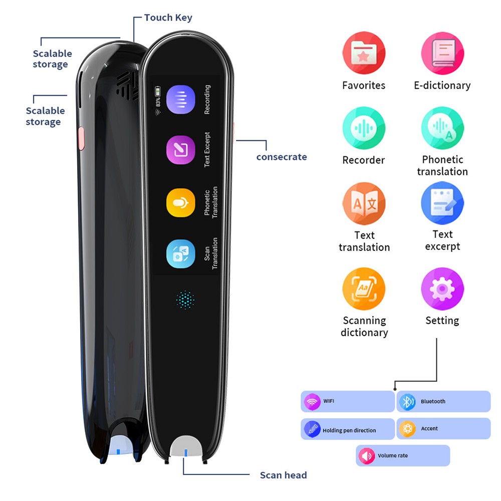 Language Translator Device 112 Language Real Time Translator pen Smart Recording