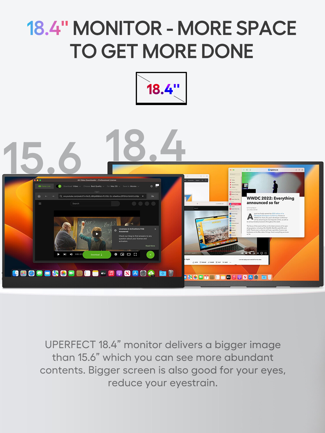 UPERFECT 18" 4K Portable Monitor 3840*2160 Ultra-Slim Screen w/Adjustable Stand