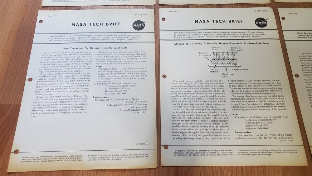 SIX NASA Tech Brief Documents May 1968 Technical Notes Clearinghouse Scientific