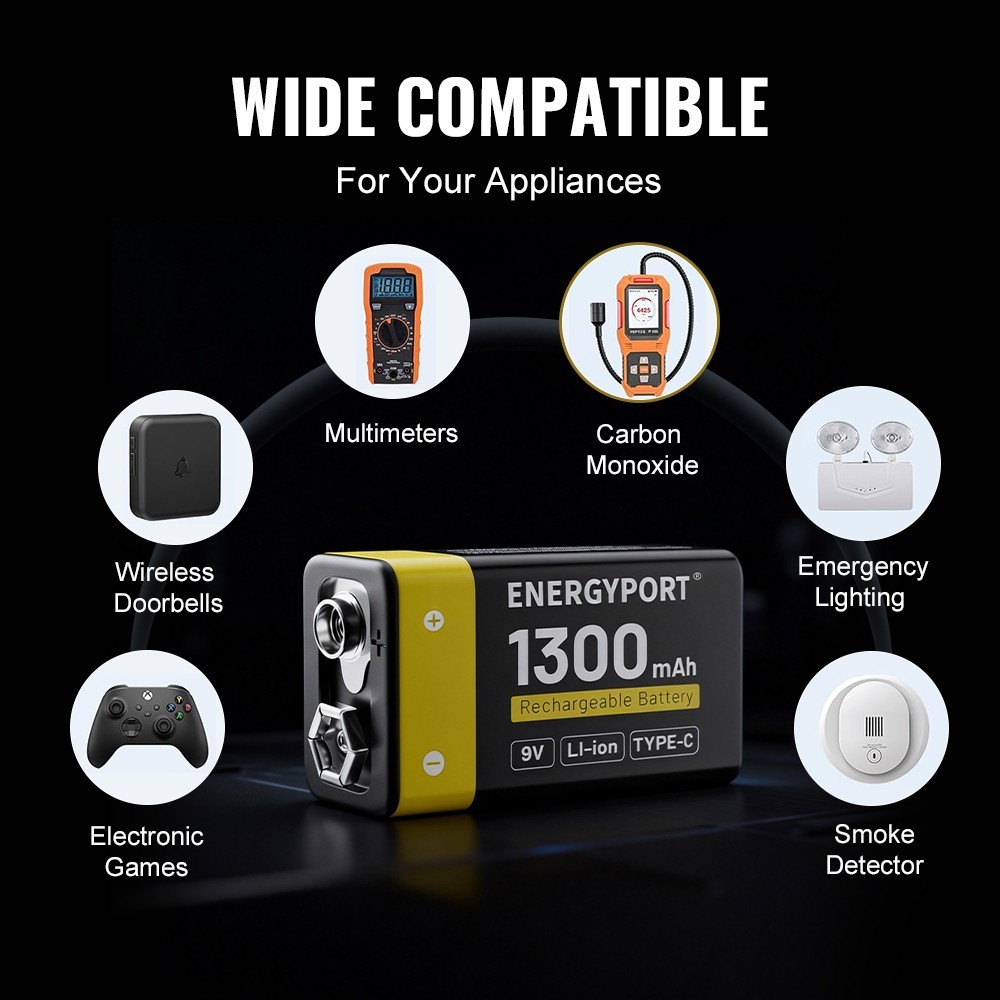 4Pcs 9V 9 Volt Li-ion USB Rechargeable Batteries 1300mAh Lithium Ion Battery