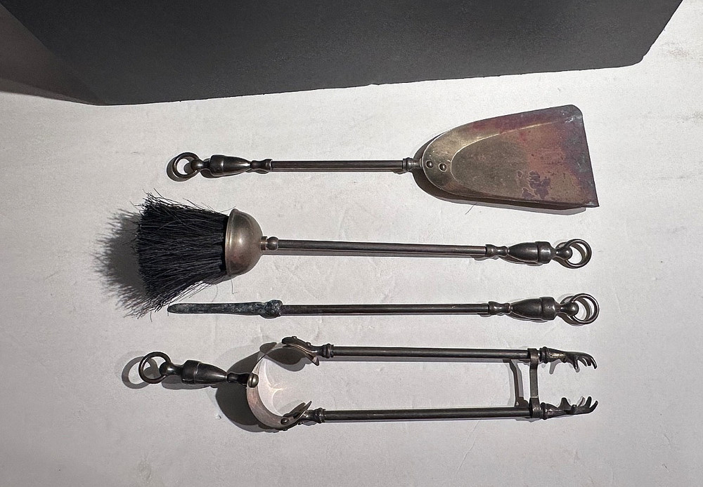 Fireplace tool set, vintage, brass
