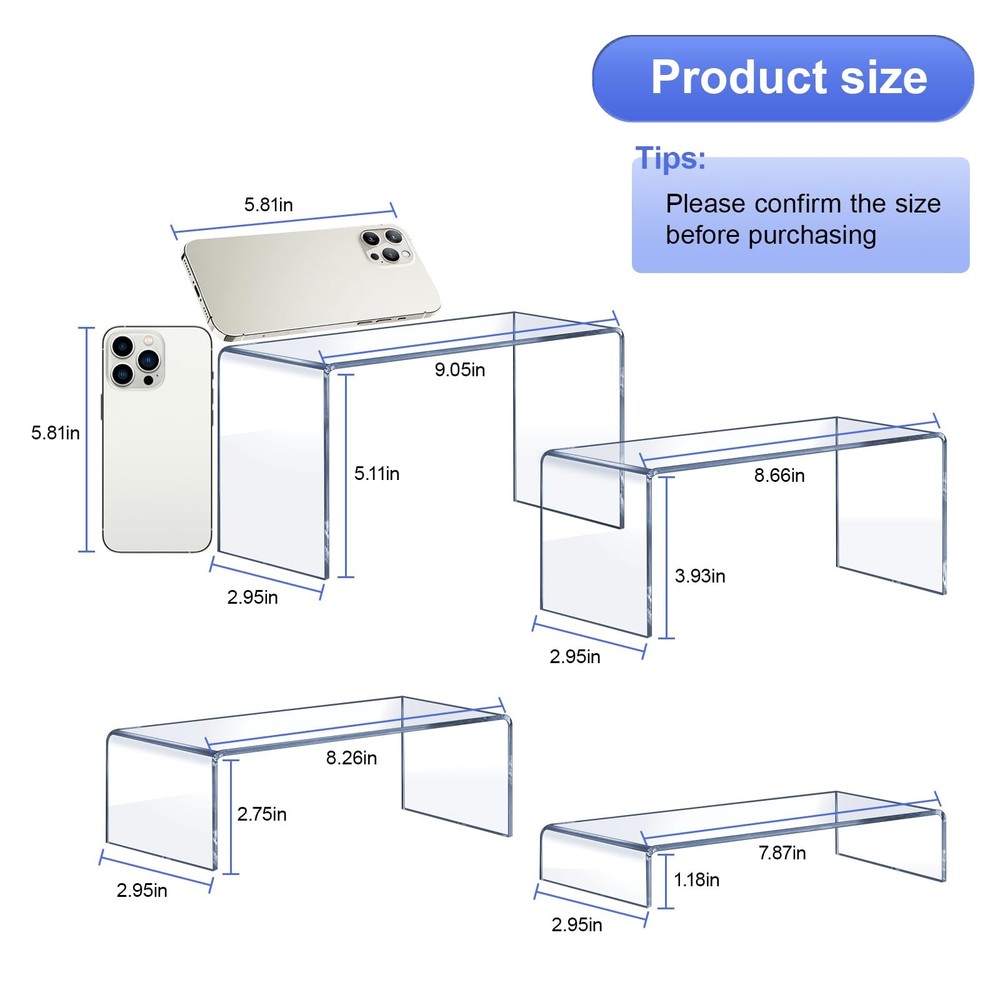 OVNTHYK Acrylic Risers 8 Pcs – Clear Rectangular Display for Perfume clear