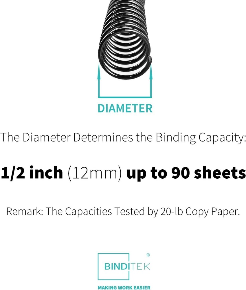 Versatile Black Binding Coils - 100 Count, Holds 90 Sheets - Letter Size