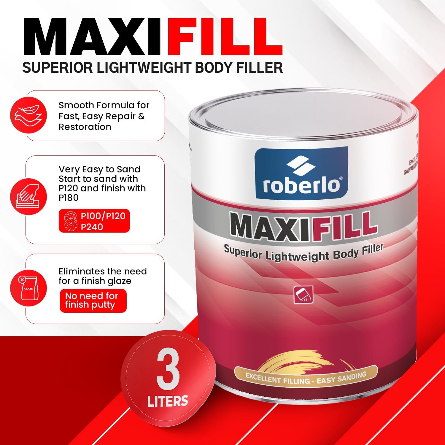 Maxifill Superior Lightweight Body Filler – Easy Sanding & Paintable for Car R