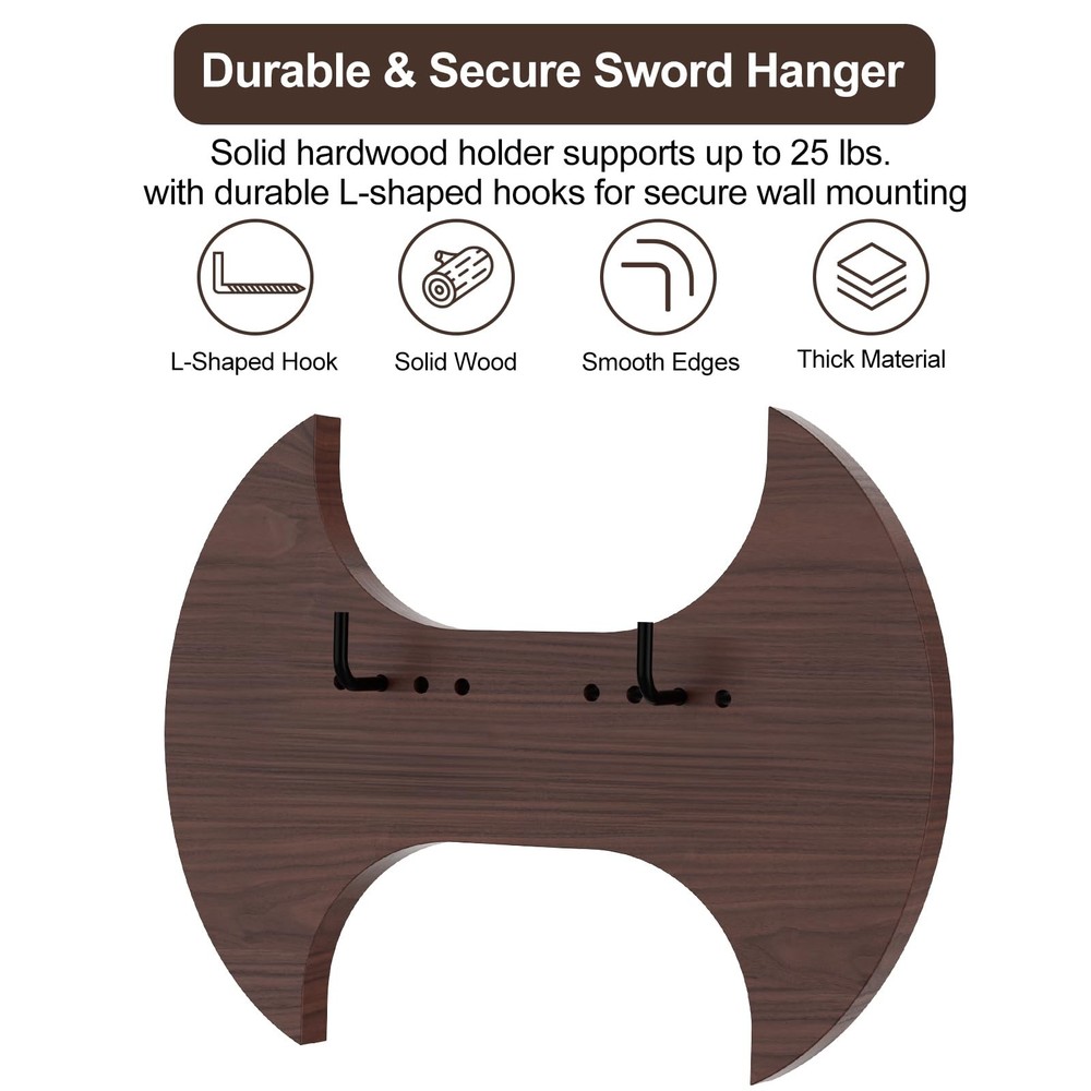 Solid Wood Sword Wall Mount, Vertical Sword Display Rack with Adjustable Hook...