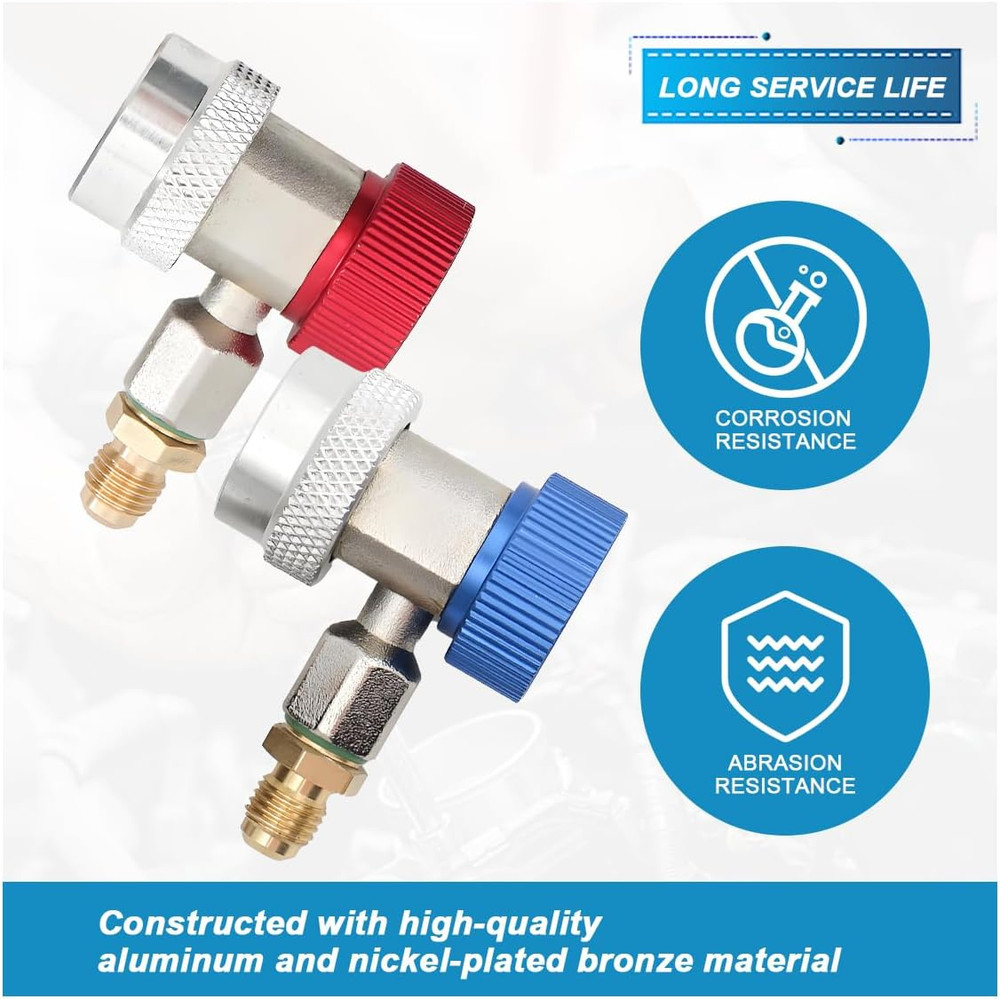 R134A A/C Refrigerant Quick Coupler Adapter Set, Adjustable High & Low Pressure