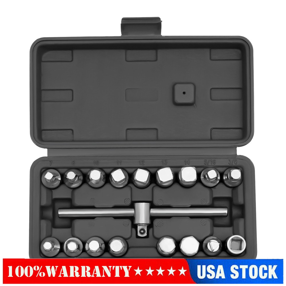 18-Piece Oil Drain Plug and Gearbox Socket Tool Set with 3/8" Drive