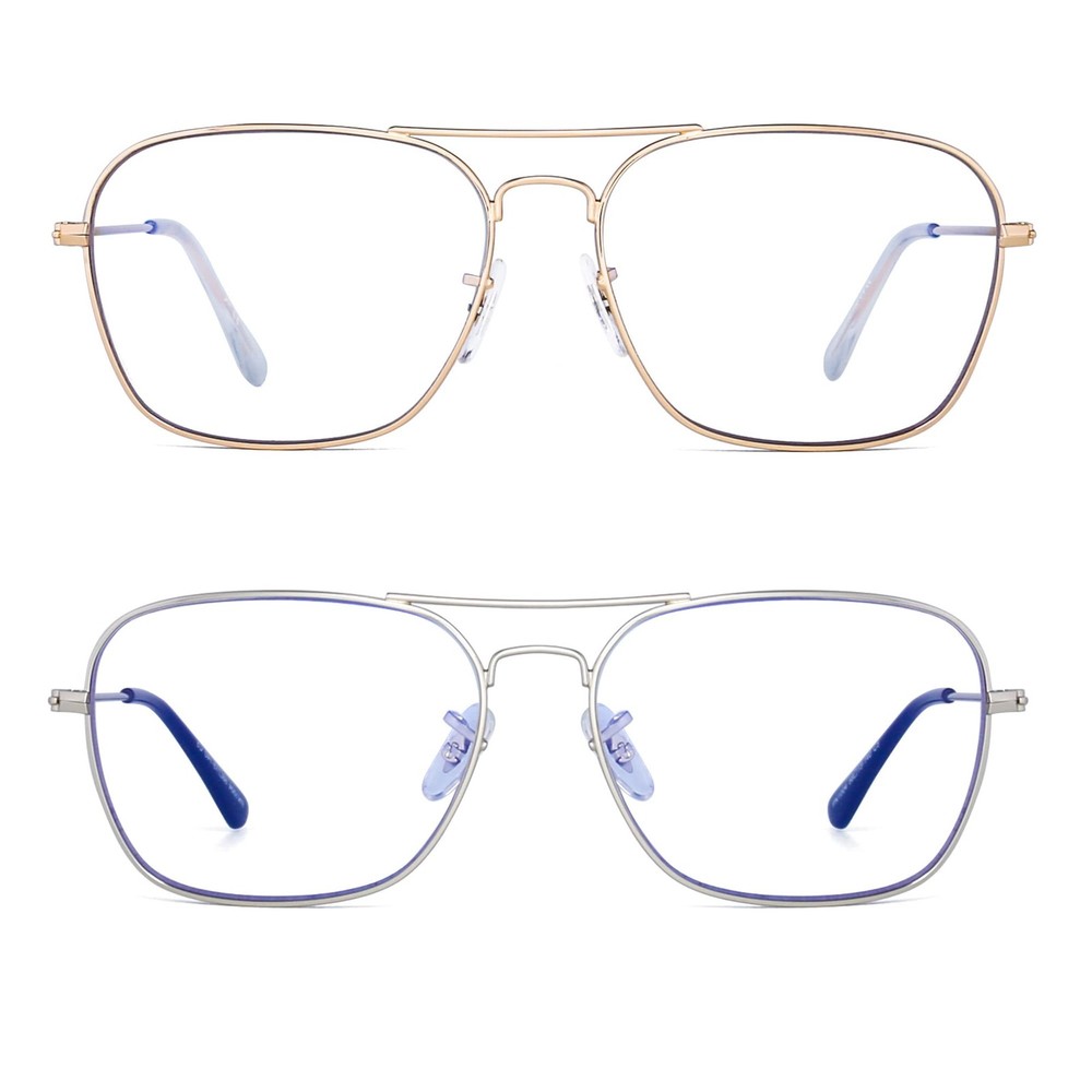 JM 2-Pack Aviator Blue Light Blocking Glasses, Square, Eye Protect, Computer