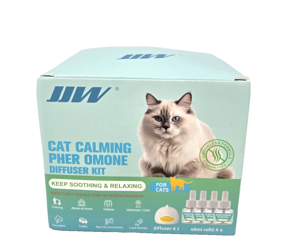 JJW Cat Calming Pheromone Diffuser Kit, (Diffuser x1, 48ml Refills x4)