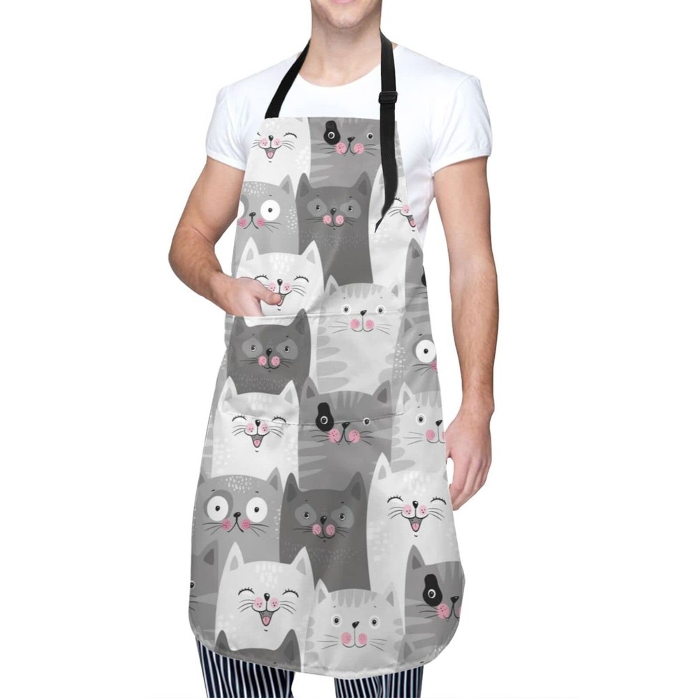 Adjustable Cooking Kitchen Apron Unisex Chef Cute 2 Pockets