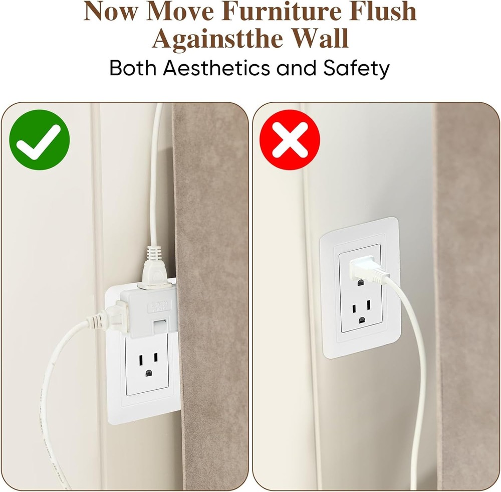 3 Way Flat Wall Outlet Extender Adapter- 4 Pack 180 Degrees Rotatable Flat Plug