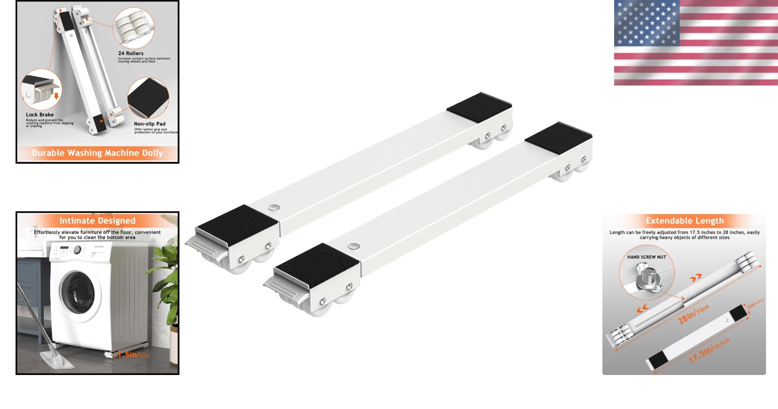 Compact Appliance Roller Dolly for Refrigerators and Washers - 24 Wheels Strong