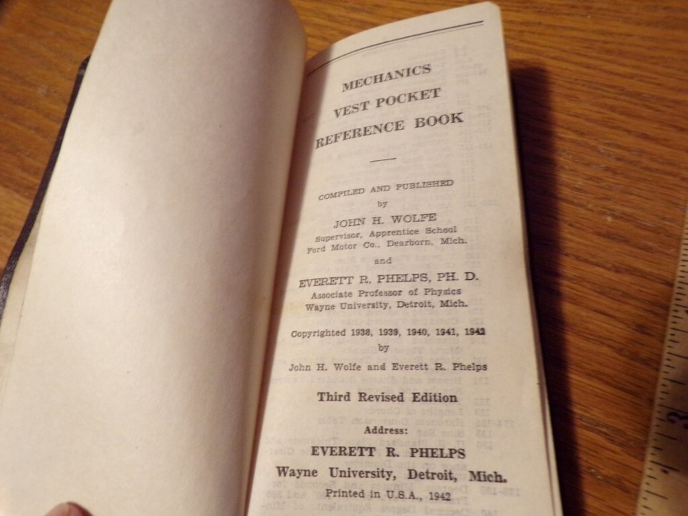 1942 Mechanics Vest Pocket Reference Wolfe Phelps Drafting Engineering Machine