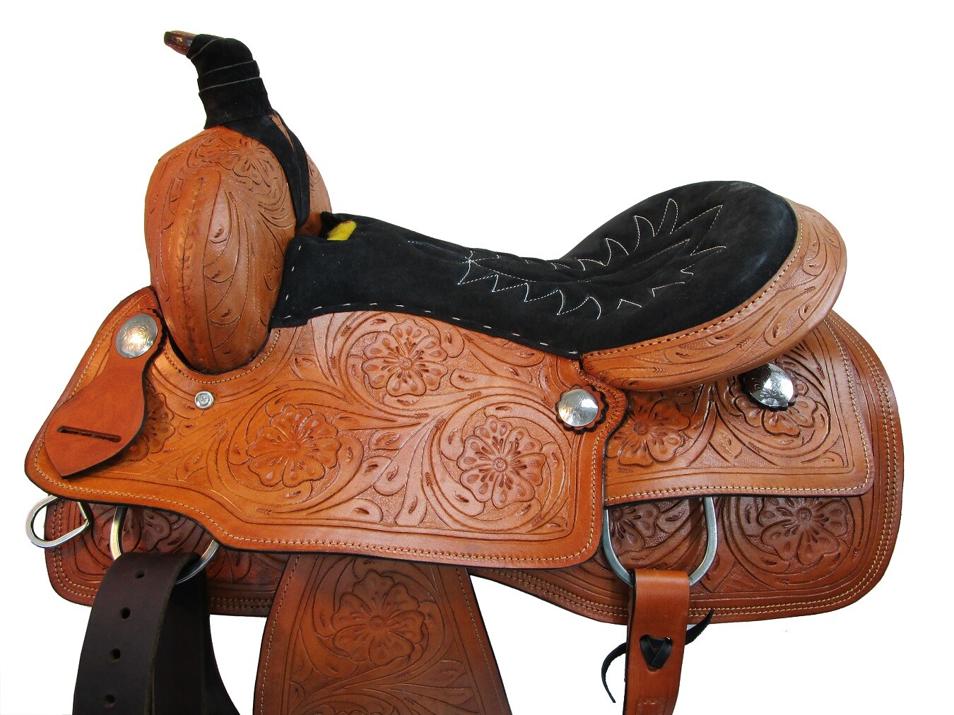 USED COWBOY WESTERN ROPING SADDLE HORSE RANCH FLORAL TOOLED LEATHER 15 16 17 18