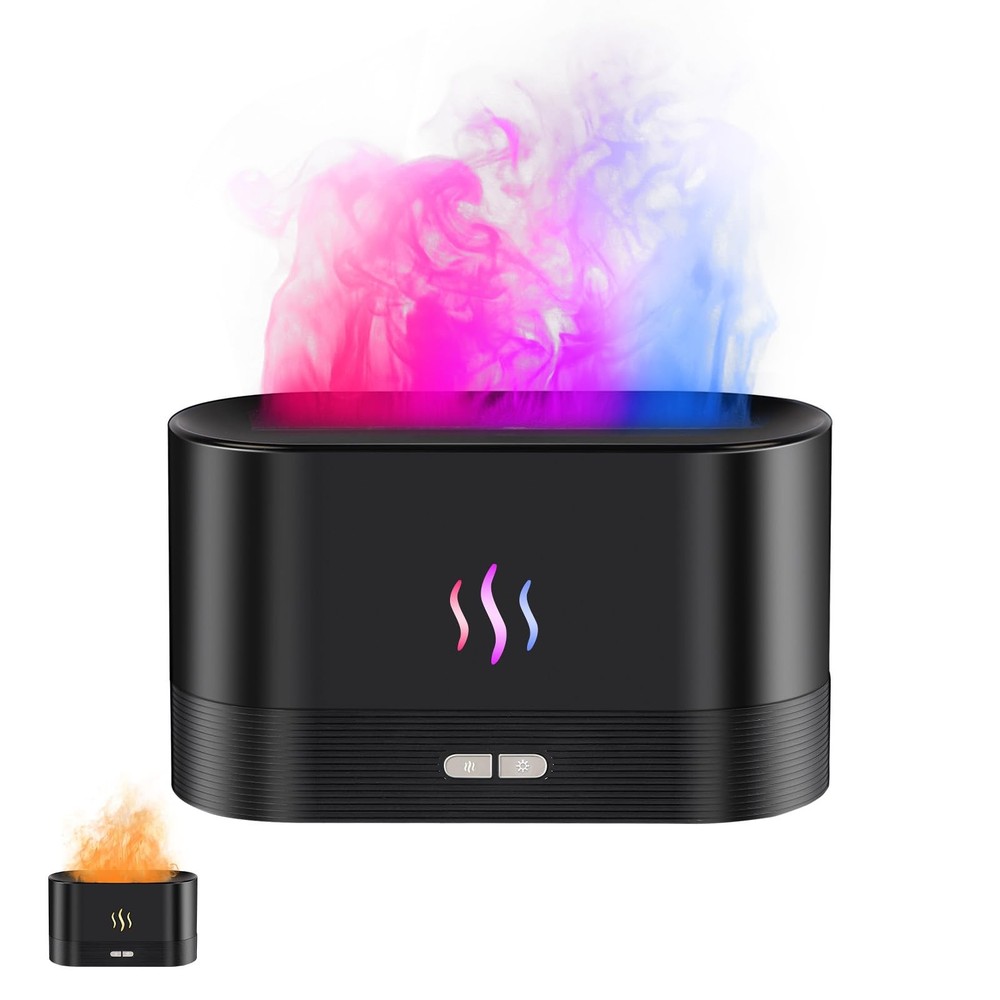 Flame Effect Essential Oil Diffuser, 180ml Ultrasonic Aromatherapy Black