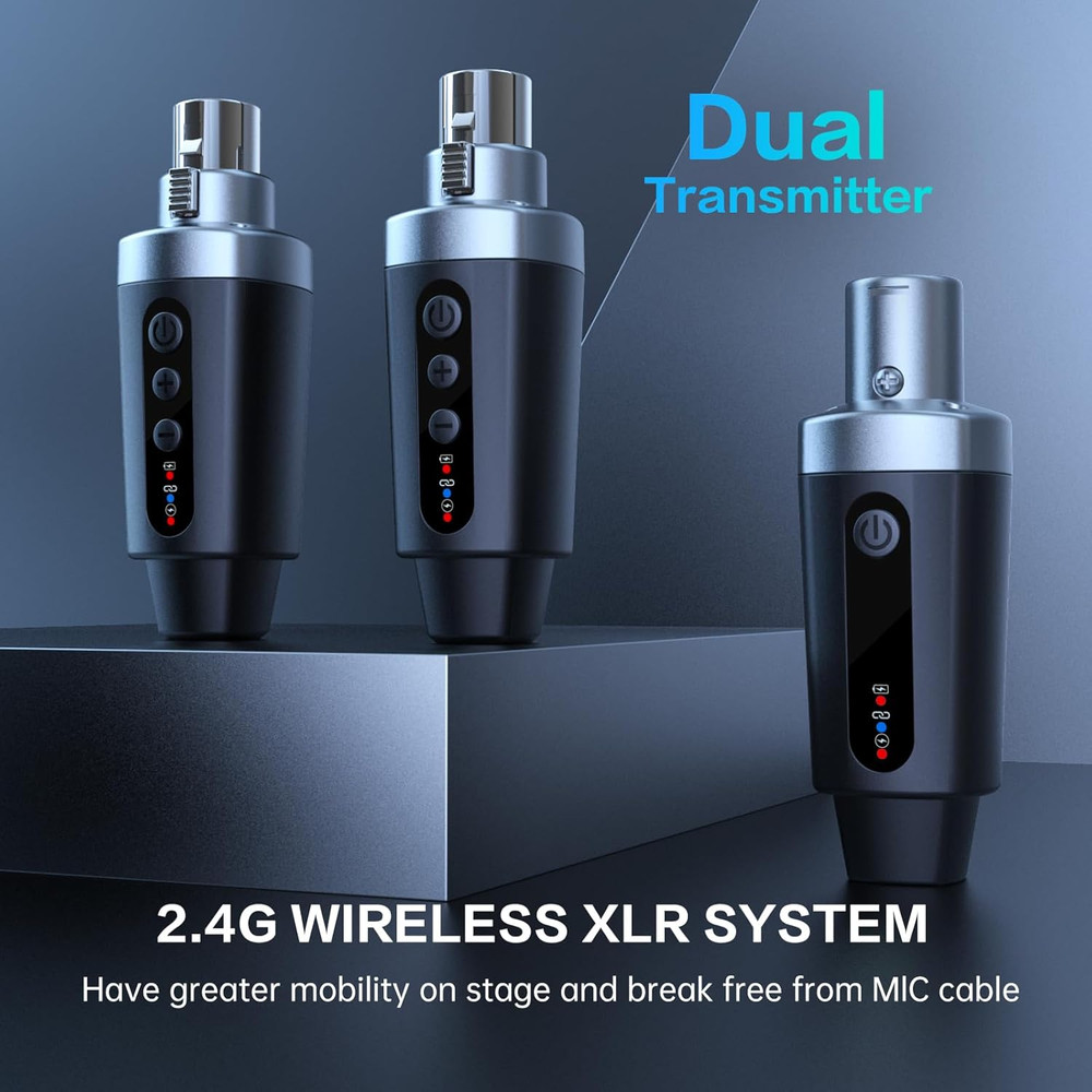 Wireless Microphone Transmitter Receiver 2.4Ghz, XLR Microphone Wireless System,
