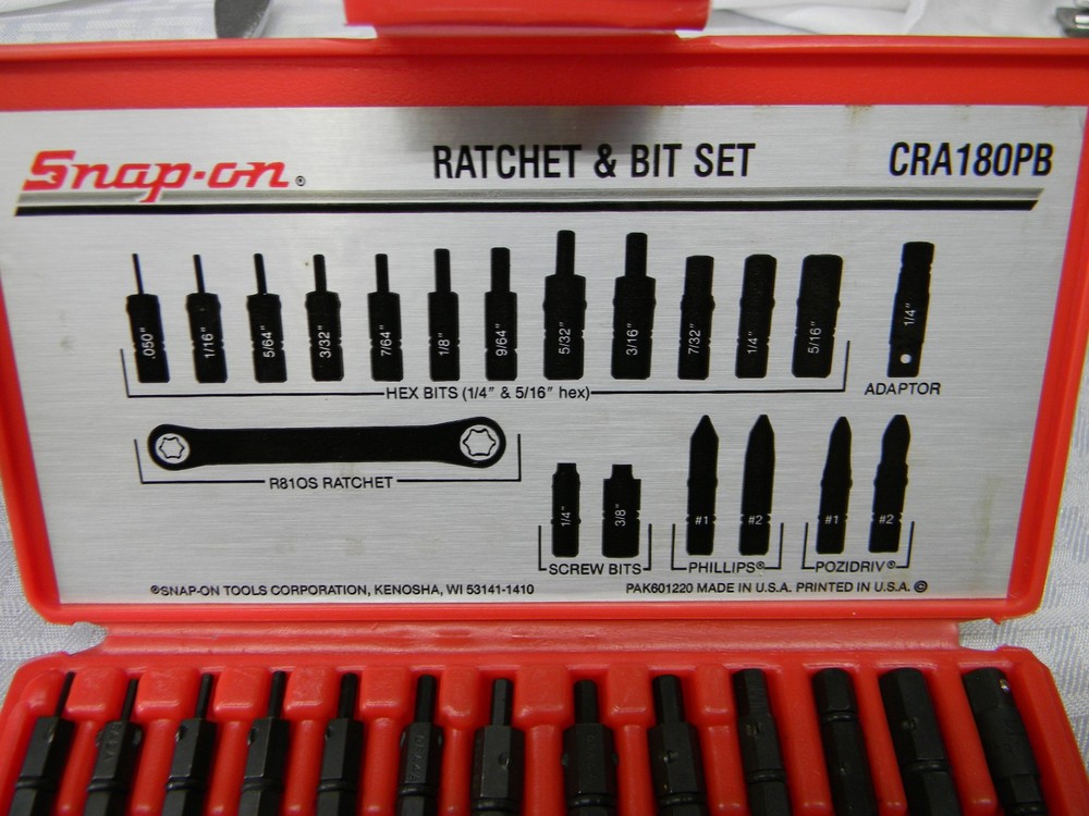SNAP-ON 19PC OFFSET SCREWDRIVER RATCHET & BIT SET #CRA180PB MISSING 1 PC
