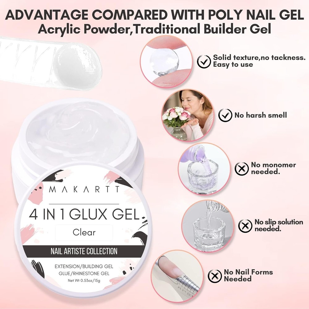 Clear Hard Gel Builder - Easy Application for Long-Lasting 3D Nail Designs