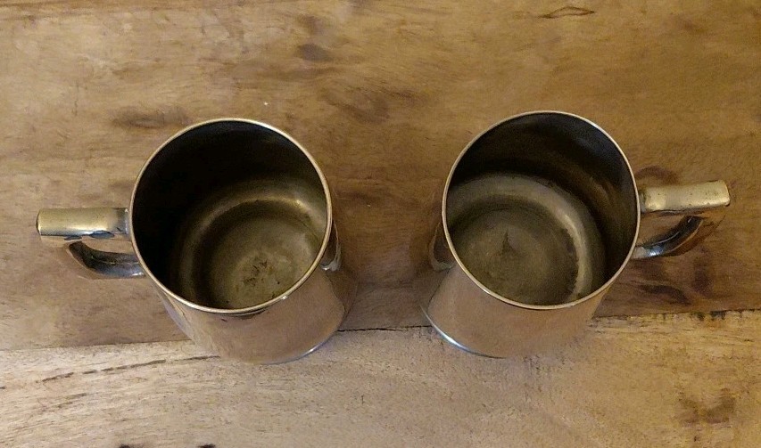 Pair of Vintage Solid Solid Brass Tankards 14 Cms Tall